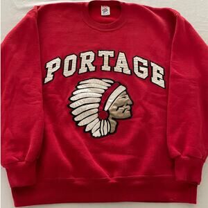 VTG 80s High School Pullover Sweatshirt Portage Letterman size L Jerzees USA